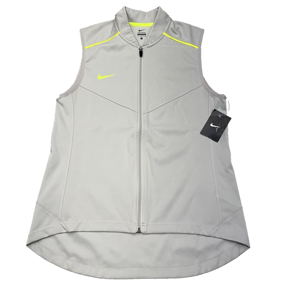 Nike Rowing Running Vest Women Large Full Zip Sleeveless Jacket Gray Yellow NWT